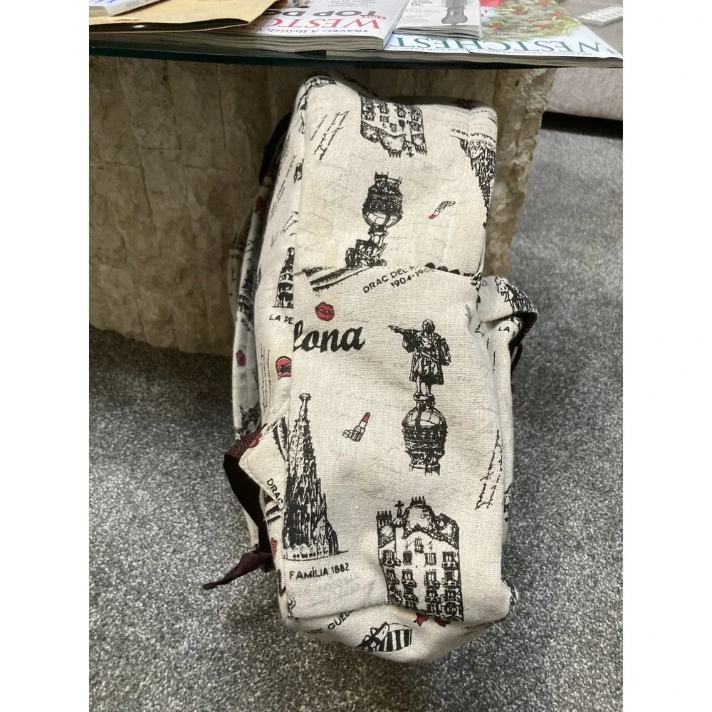 Barcelona Spain Backpack Beige Black Fashion Woman Handbag Tote Book Bag Women’s